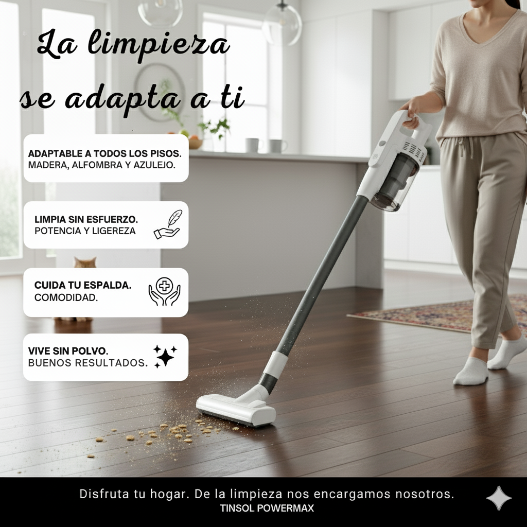 TINSOL™ PowerMax Aspiradora inalámbrica vertical – Potencia y libertad